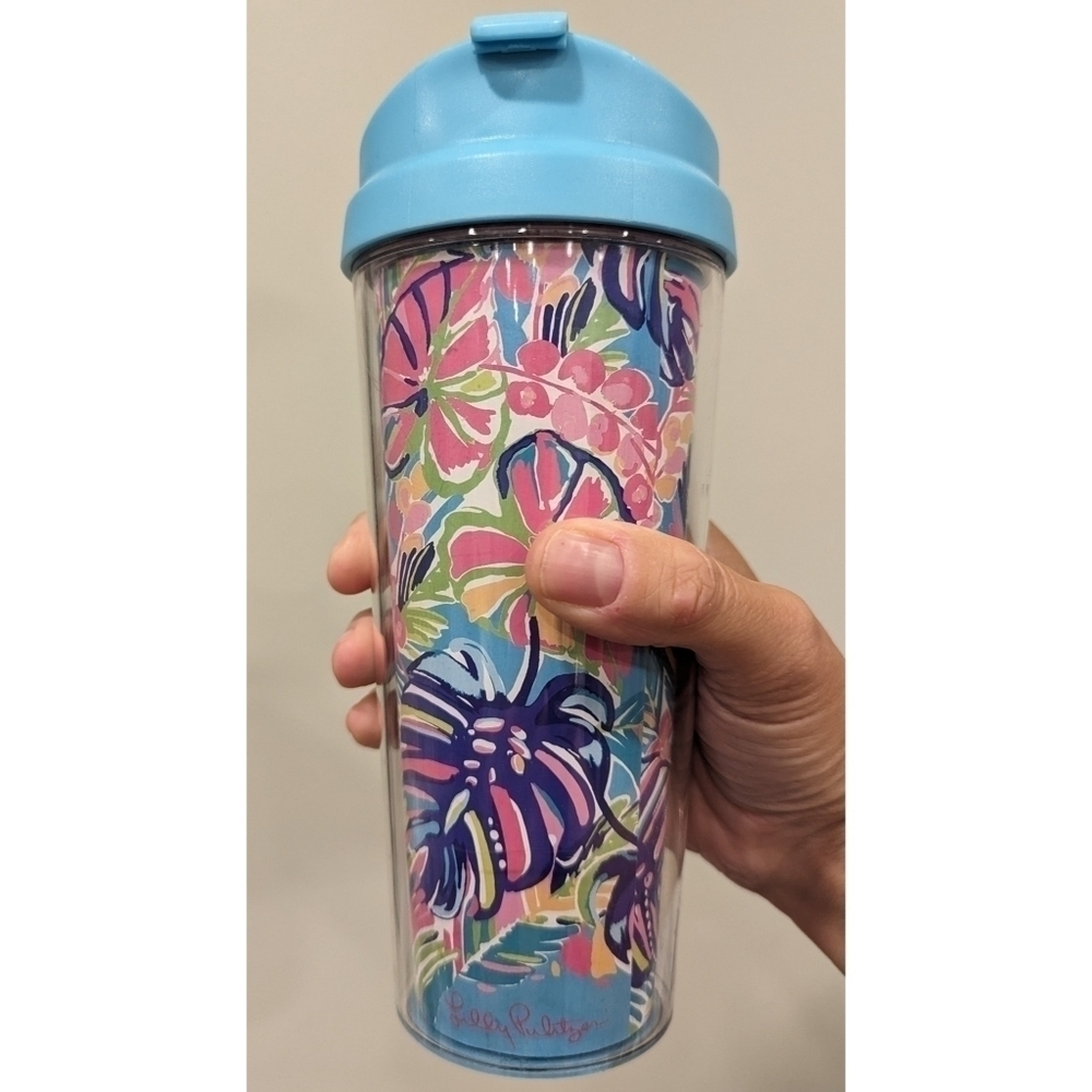 Lilly Pulitzer Palm Tropical Multicolor Travel Tumbler 16 Ounces